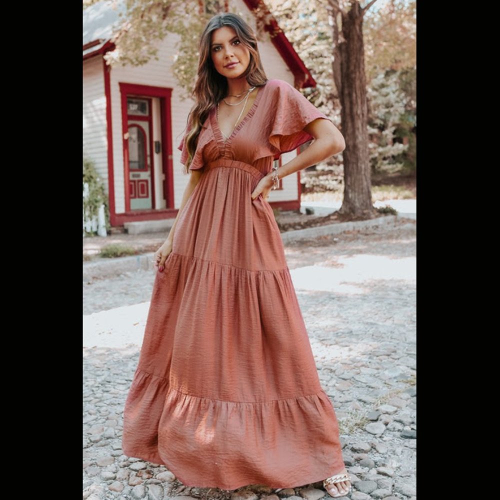Magnolia Boutique Rose Tiered Maxi Dress Bump Friendly